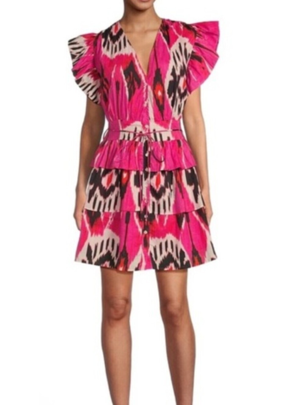 Ro's Garden Hunan Tiered Flutter Sleeve Dress